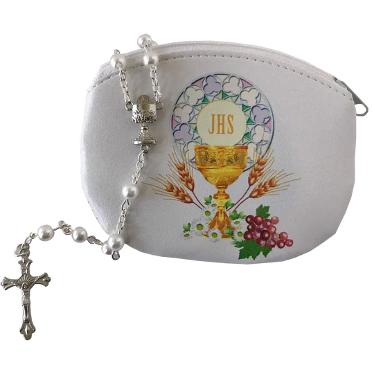 Bolsa para rosario de primera comunión para niña con juego de rosarios