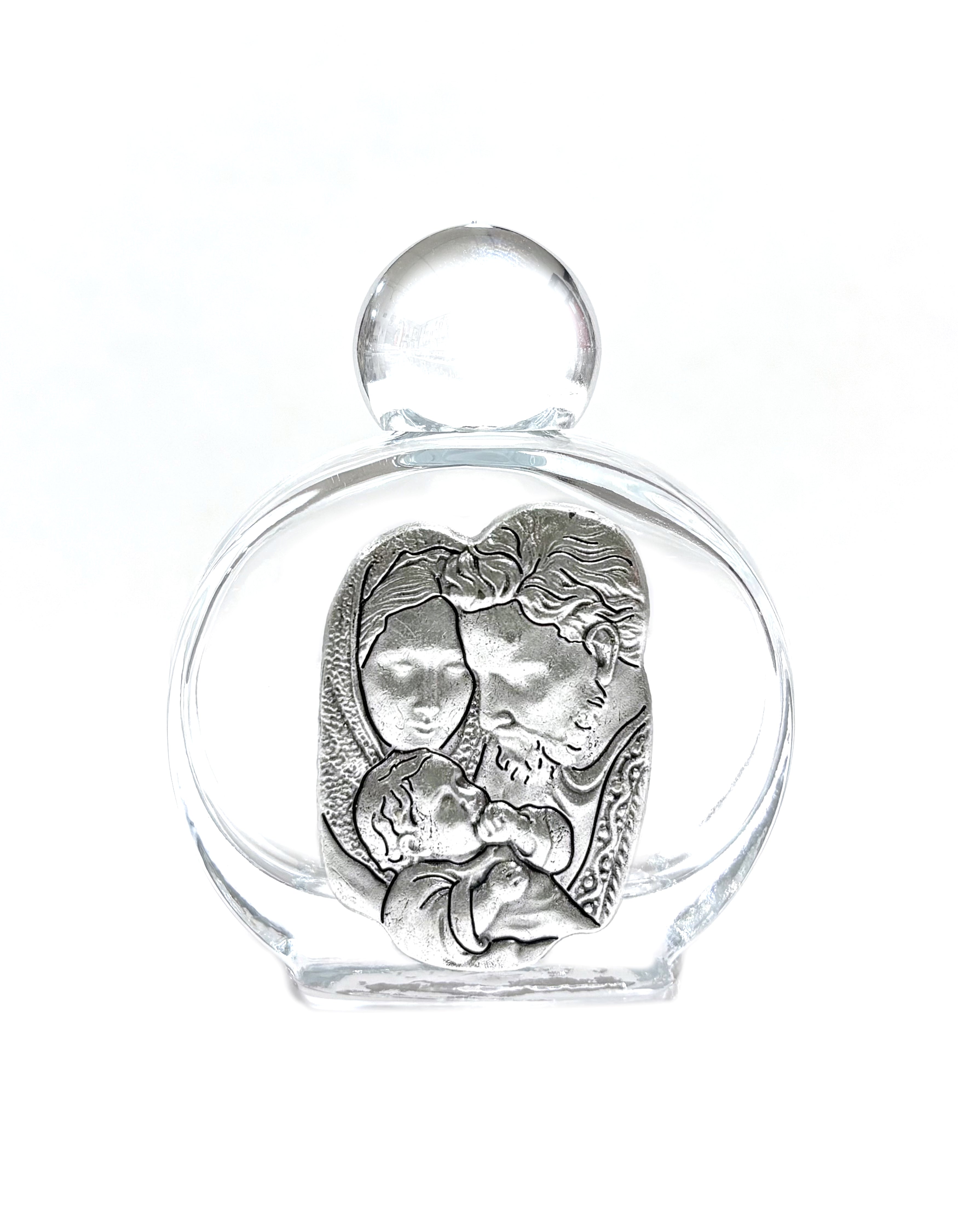 Holy water glass bottle with medal