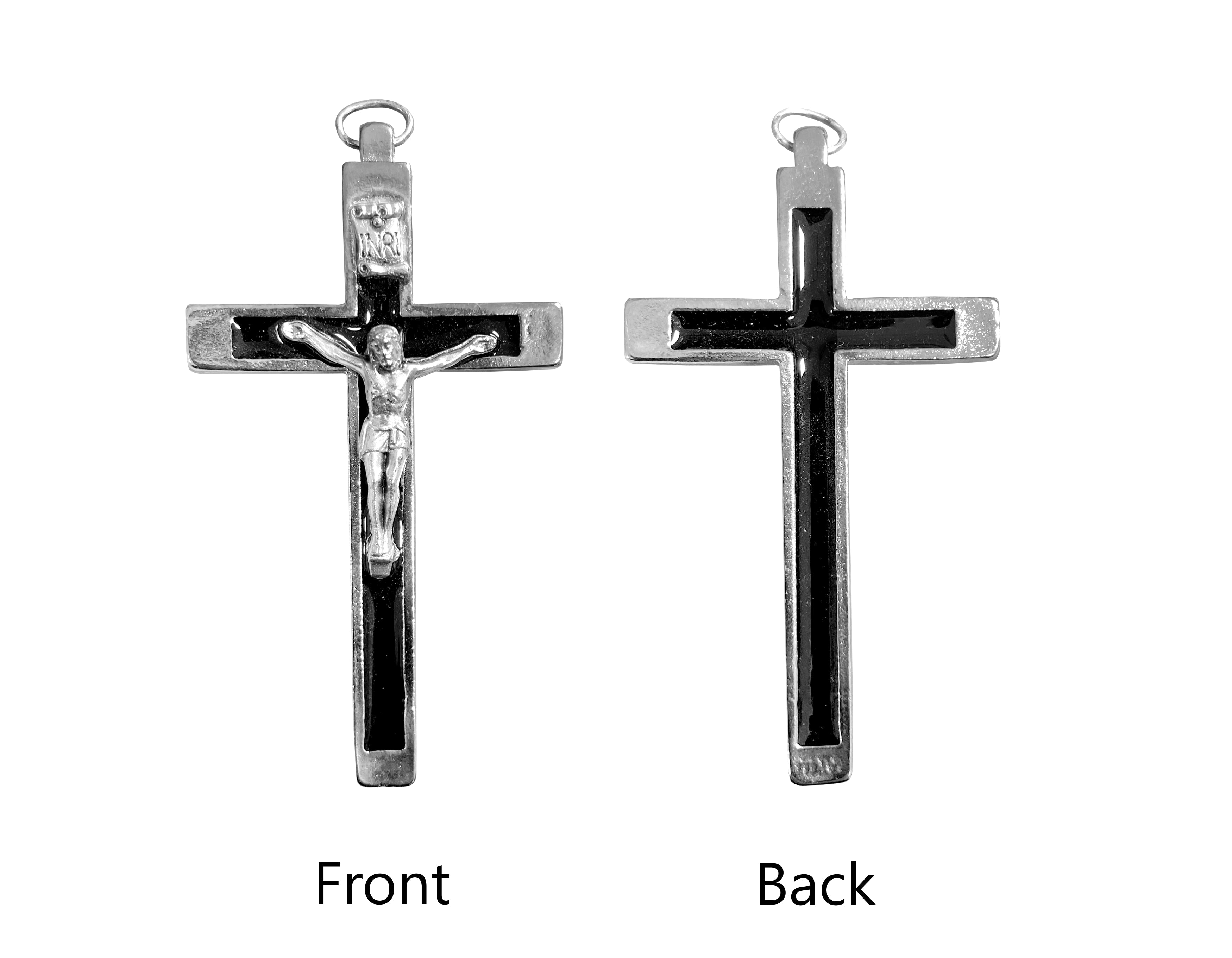 Crucifijo de plata con detalles en esmalte negro 2,7"