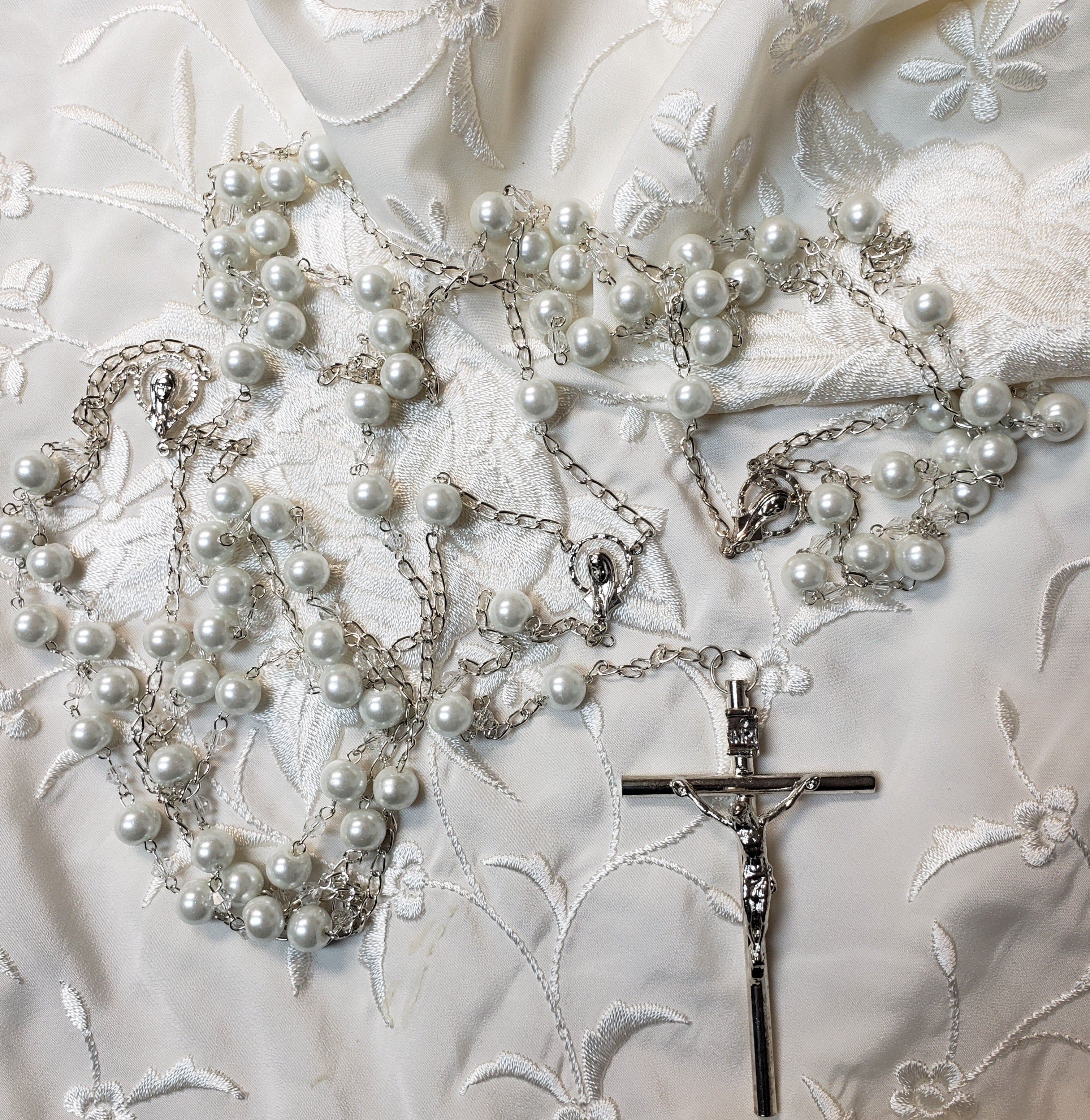 Rosario de Bodas de Perlas de Plata Lazo - Lazo de Bodas de Perlas