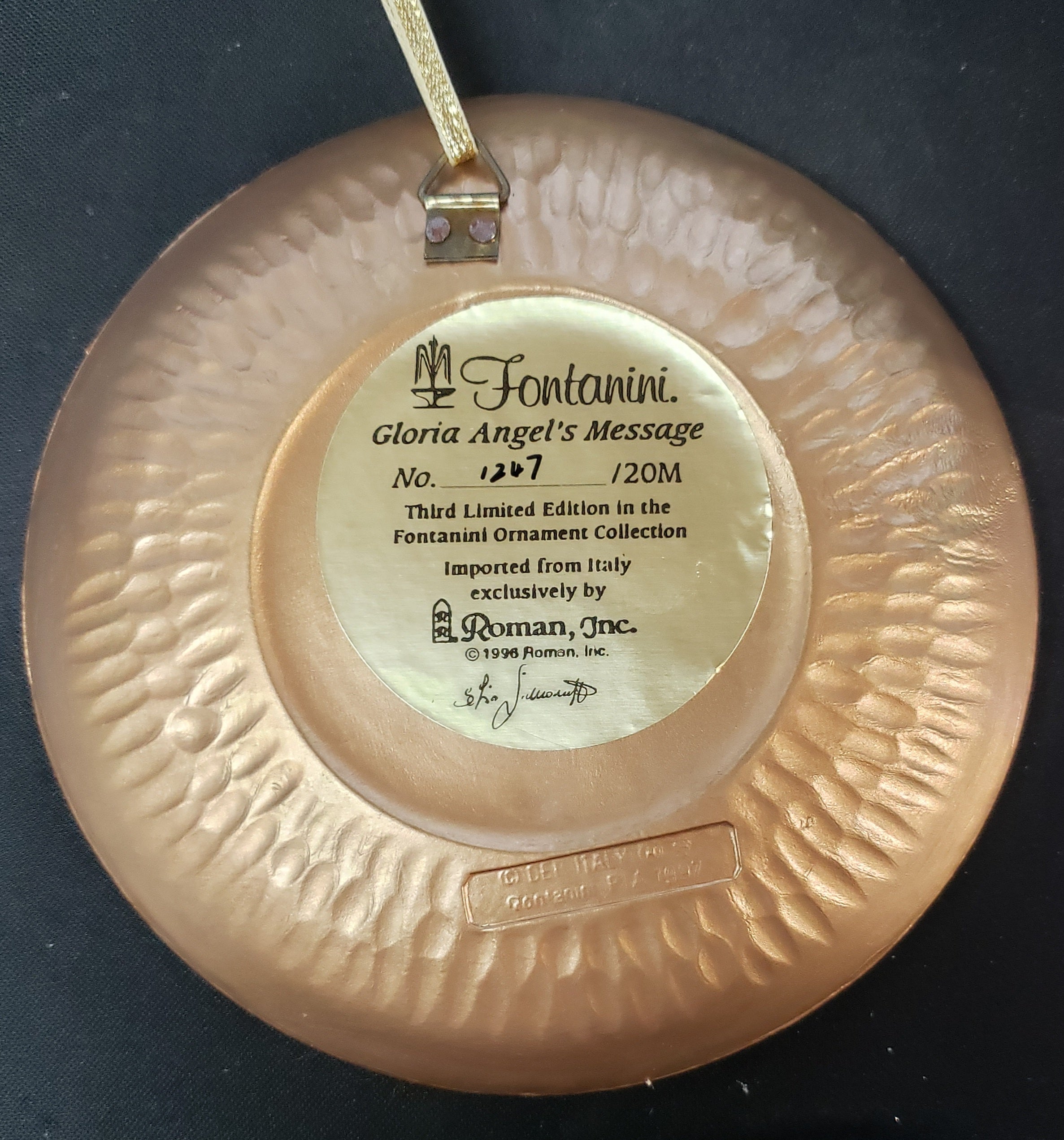Plato Fontanini 1997 "Mensaje del Ángel Gloria" Plato italiano esculpido. Edición limitada.
