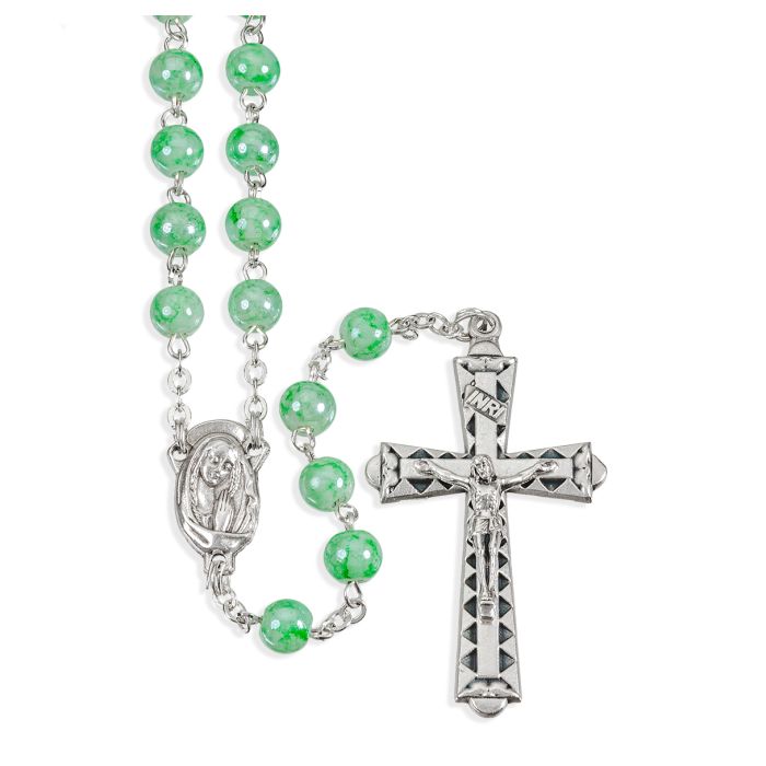 Rosario marmoleado de 6 mm con centro y crucifijo de 18 1/4"