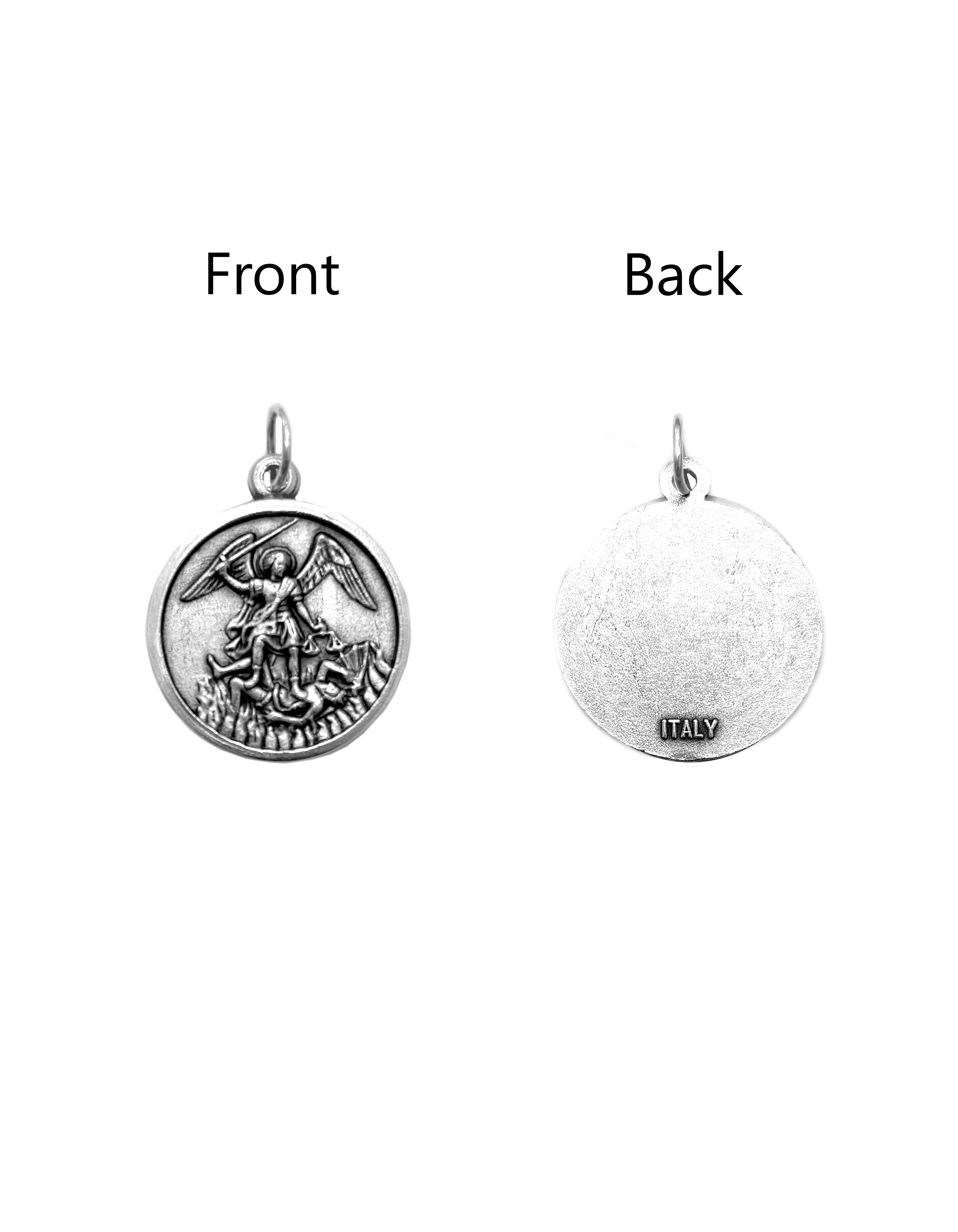 Round Saints silver medals 0.7" x 0.7"