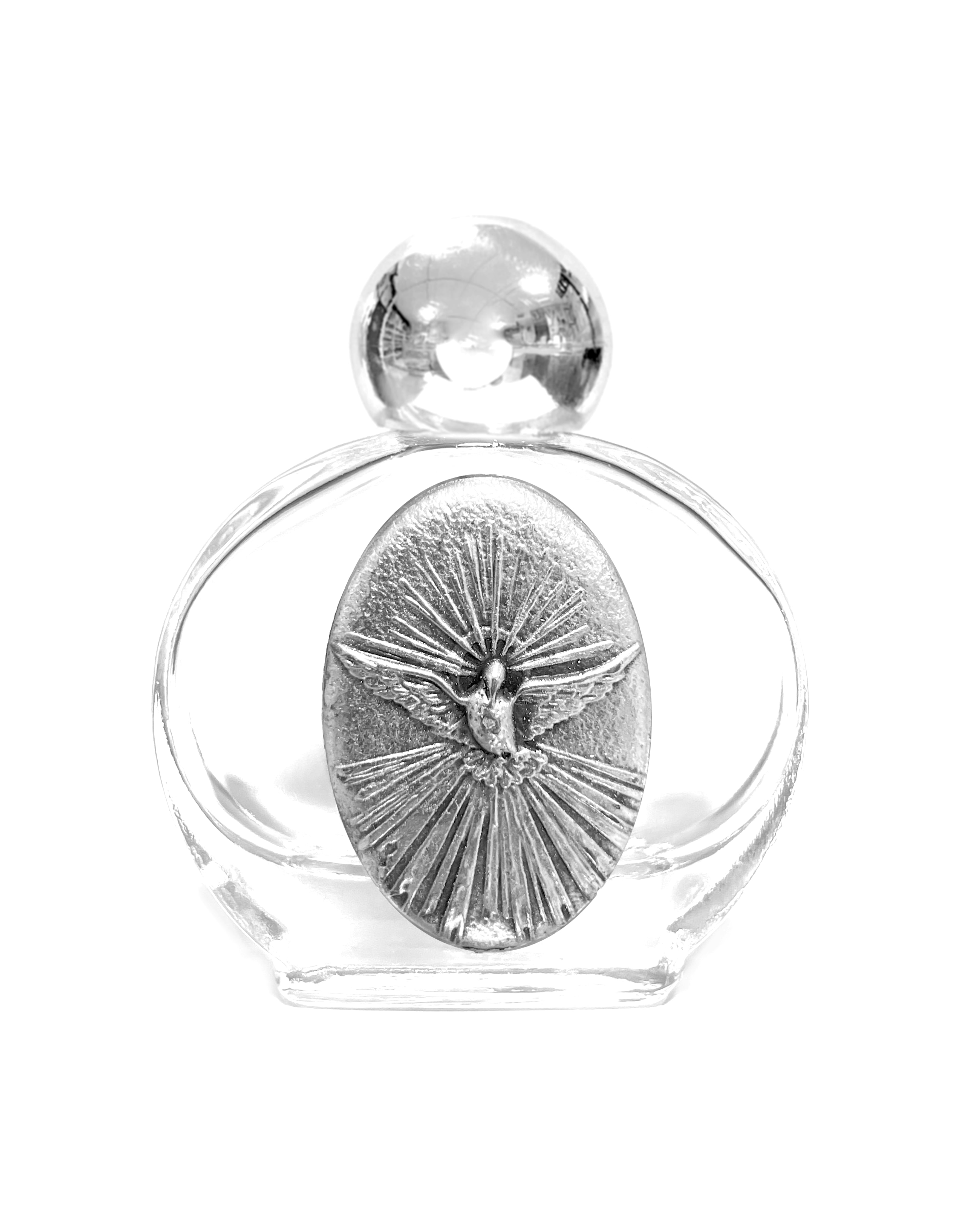 Holy water glass bottle with medal
