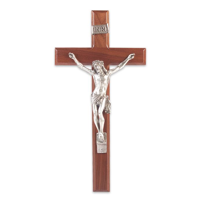 Cruz de nogal de 13" con cuerpo de peltre