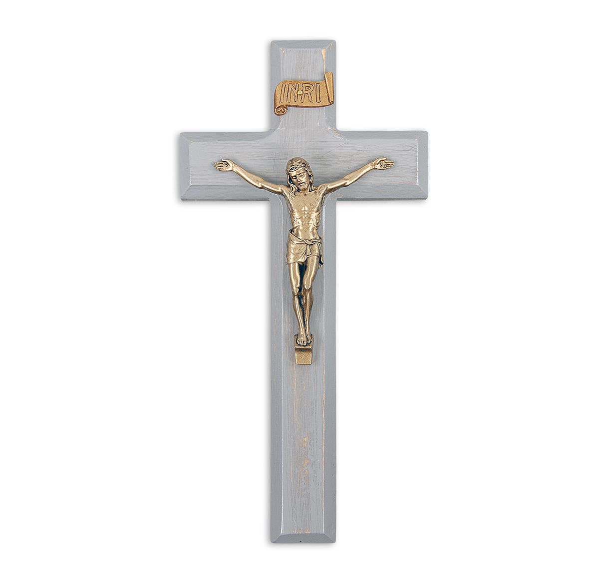 Cruz gris de 9" con cuerpo dorado