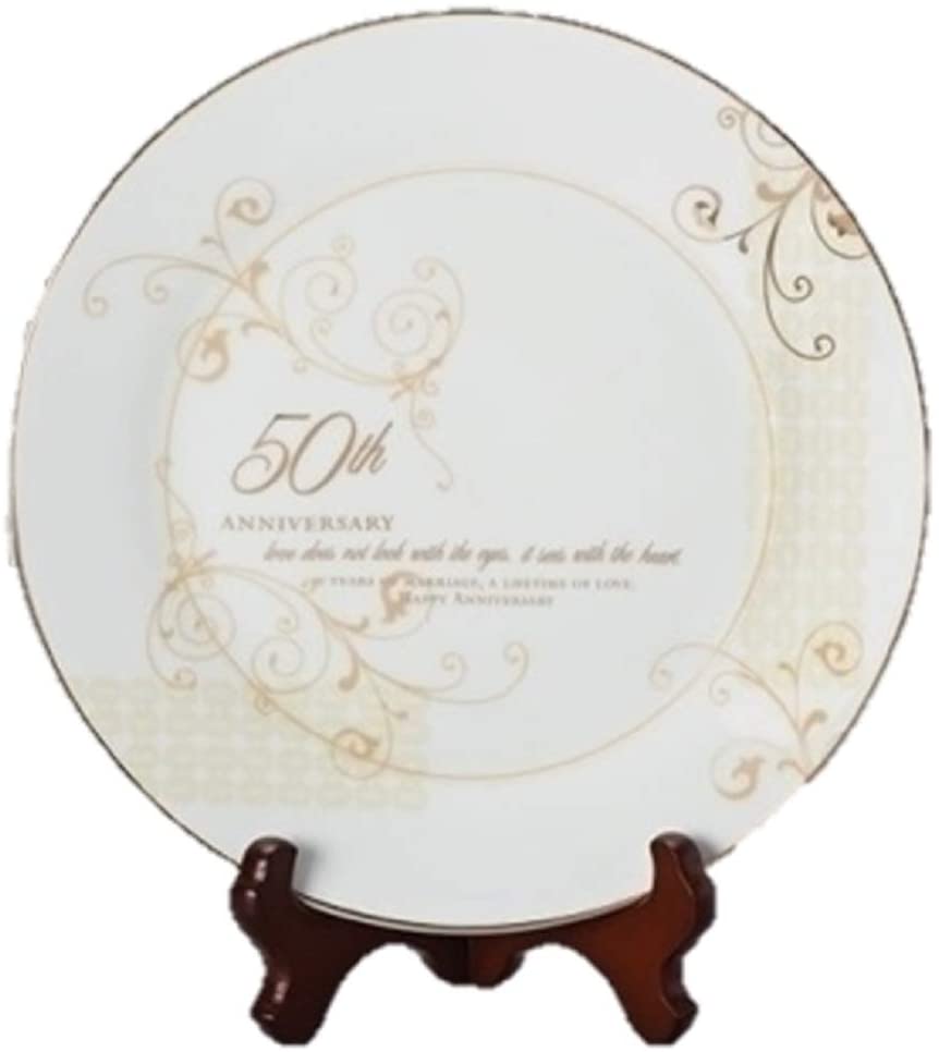 Plato de porcelana con soporte para el 50.º aniversario de bodas "Love Sees with the Heart" de Roman