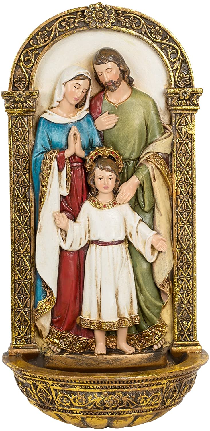 Figura decorativa para colgar en la pared con filigrana dorada de la Sagrada Familia, 8 x 4 pulgadas