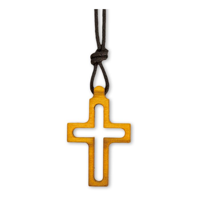 1" Olive Wood Cross Outline on 28" Brown Cord