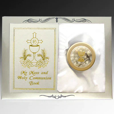 Set de regalo de libro y rosario con misal, rosario y caja conmemorativa para rosario.