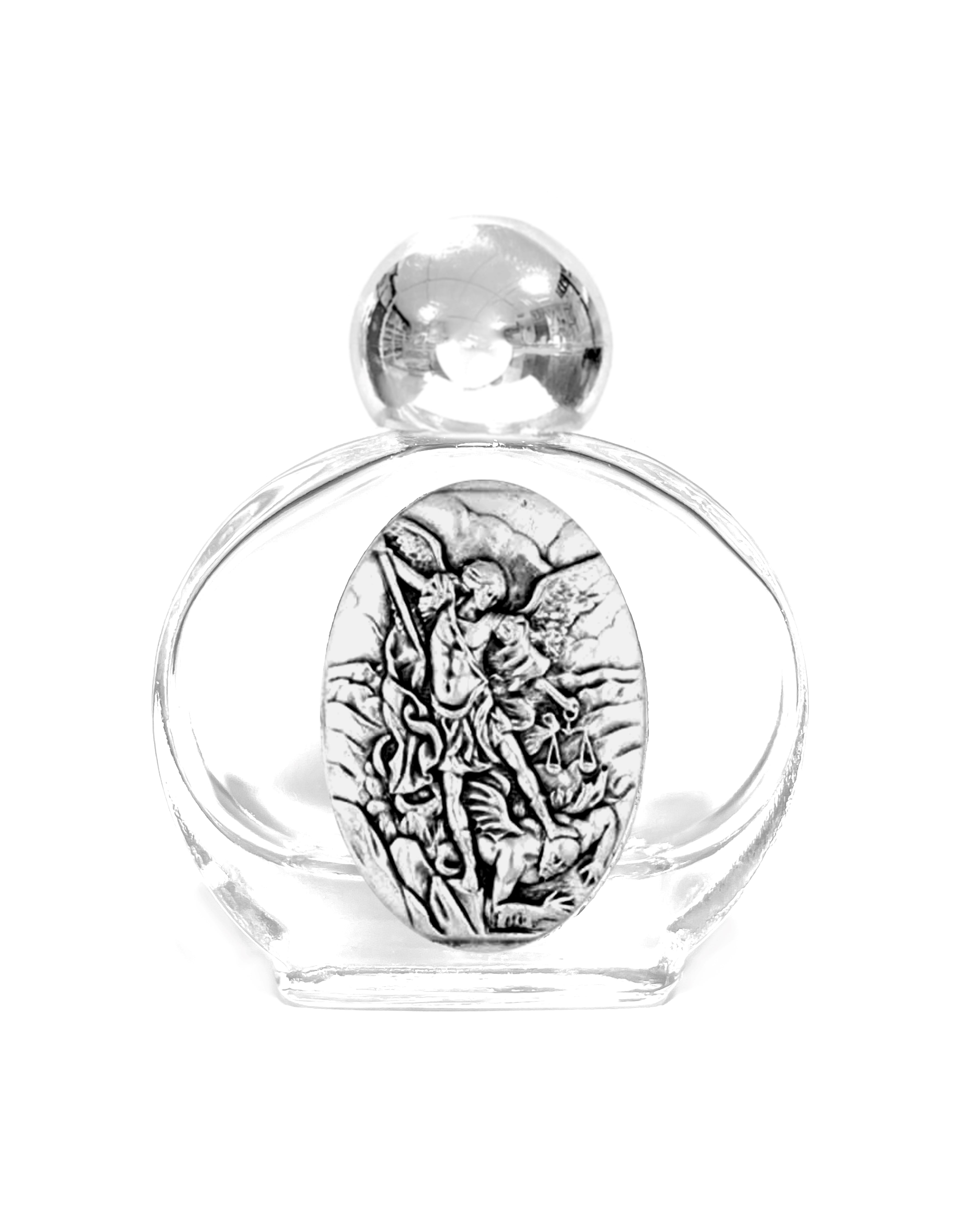 Holy water glass bottle with medal