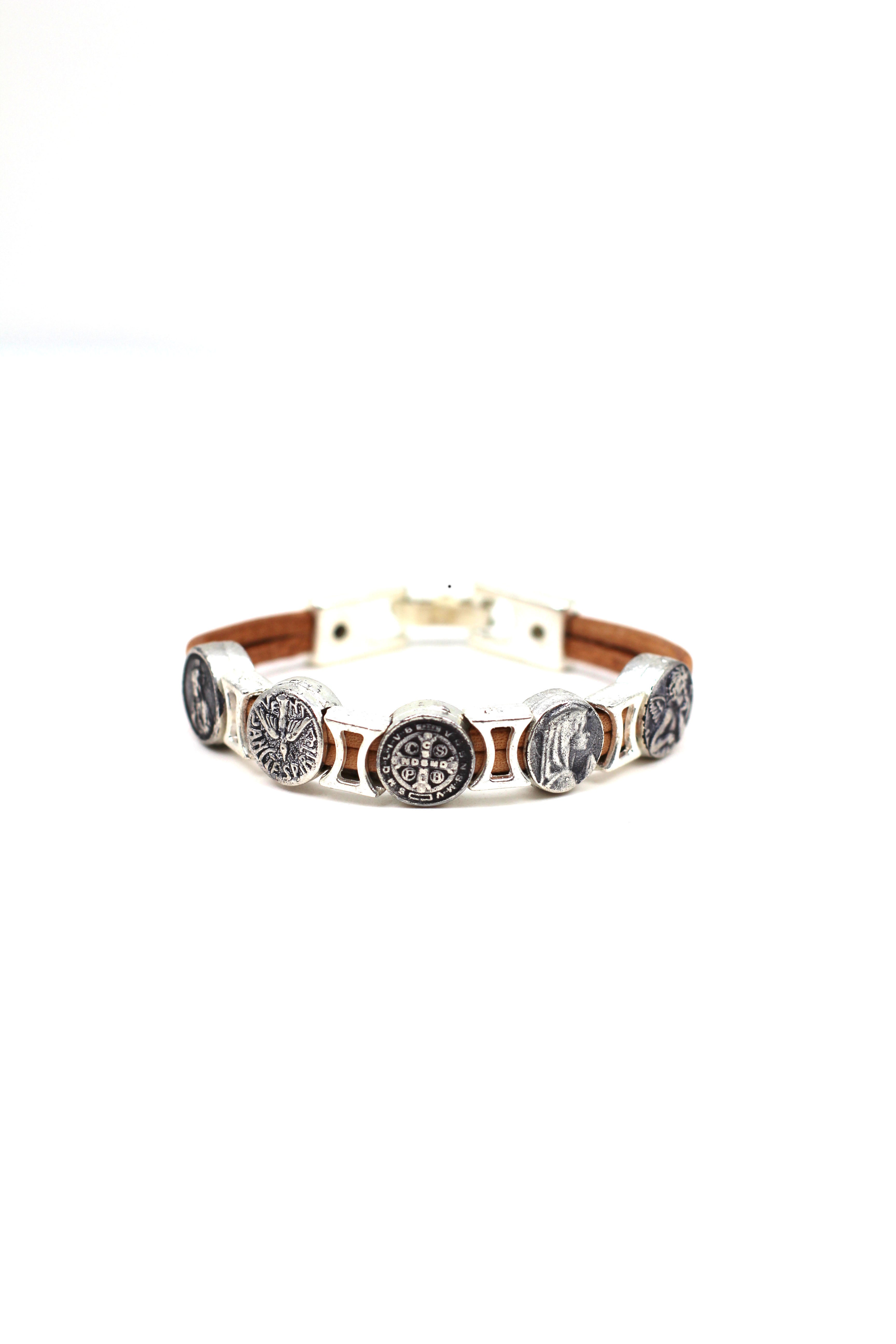 Vintage Bracelet of Virgen Mary, St. Benedict, Sacred Heart of Jesus, Guardian Angel, and The Holy Spirit handmade jewelry by Graciela's Collection