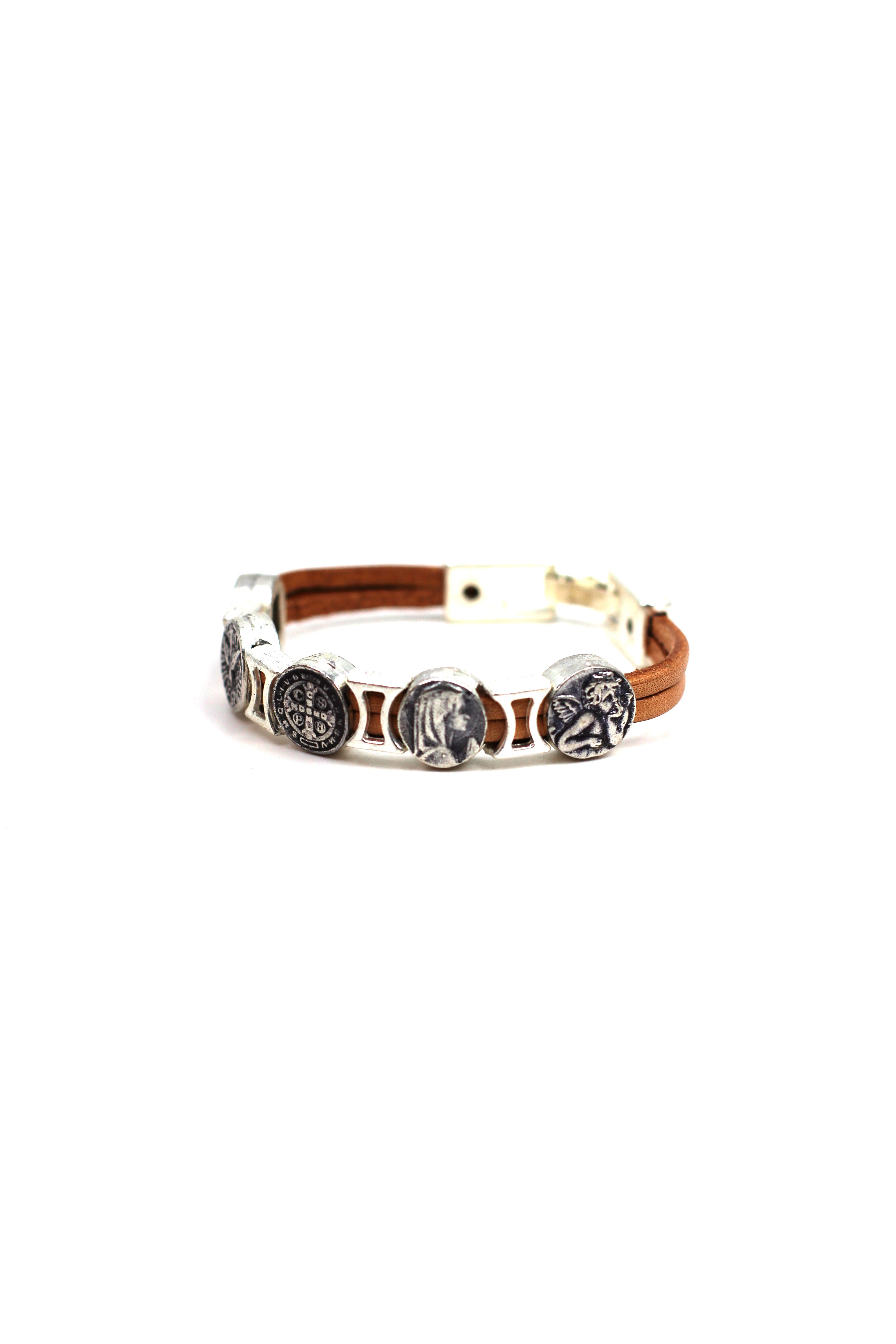 Vintage Bracelet of Virgen Mary, St. Benedict, Sacred Heart of Jesus, Guardian Angel, and The Holy Spirit handmade jewelry by Graciela's Collection