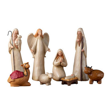 8"H 8pc Wd Fnsh Nativity Set