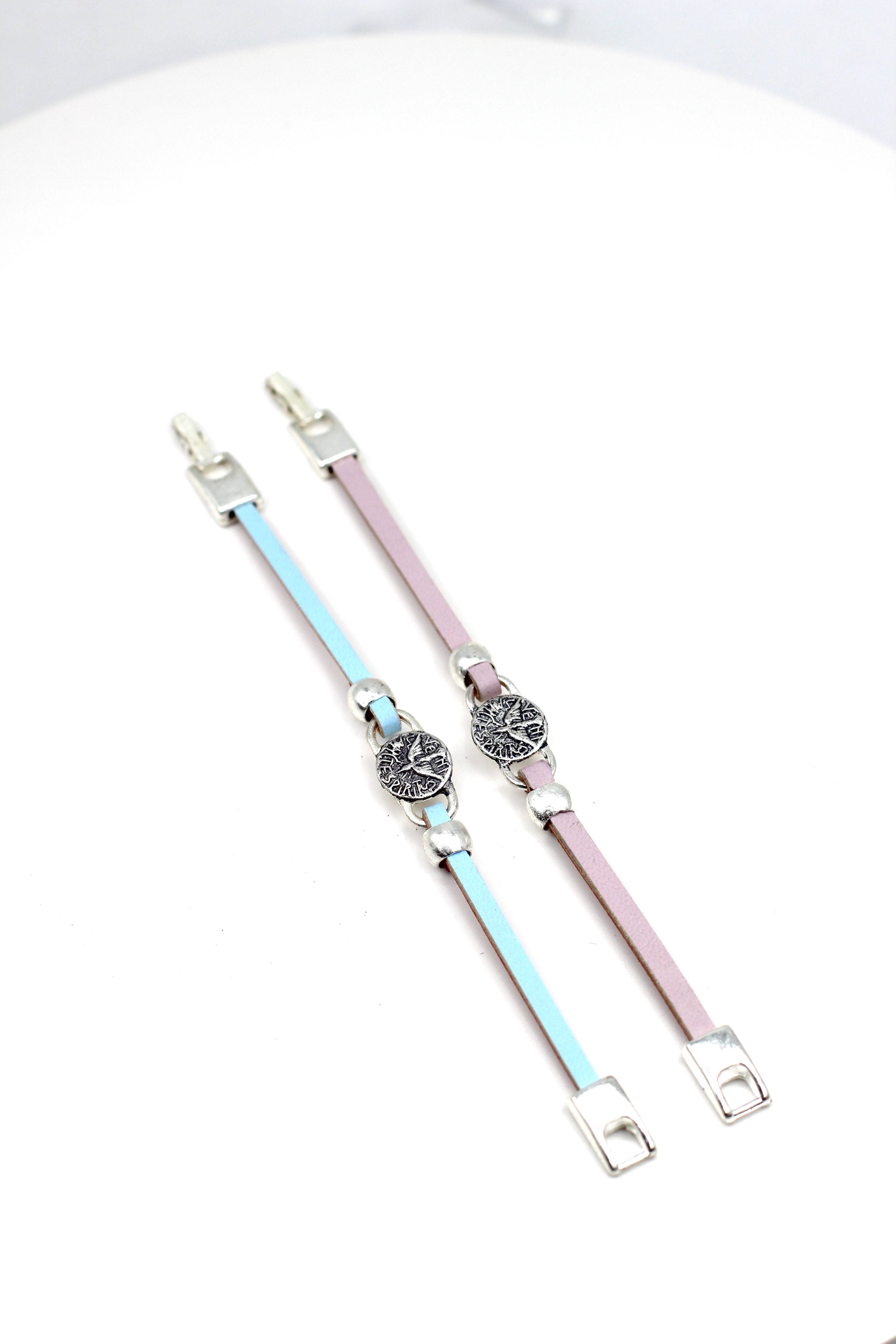Girl Bracelet of The Holy Spirit Medal handmade jewelry with a Single Leather Strap by Graciela's Collection