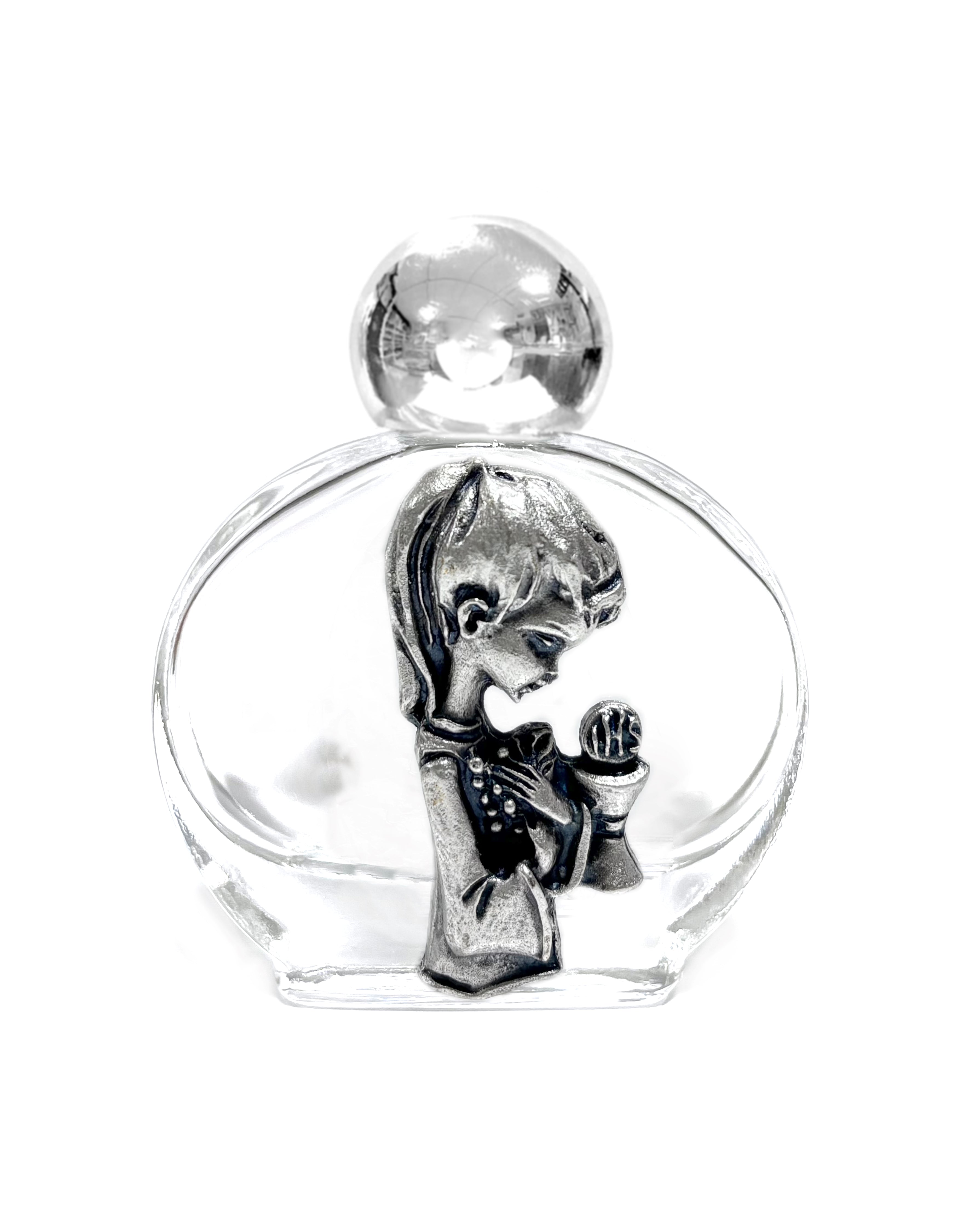 Holy water glass bottle with medal