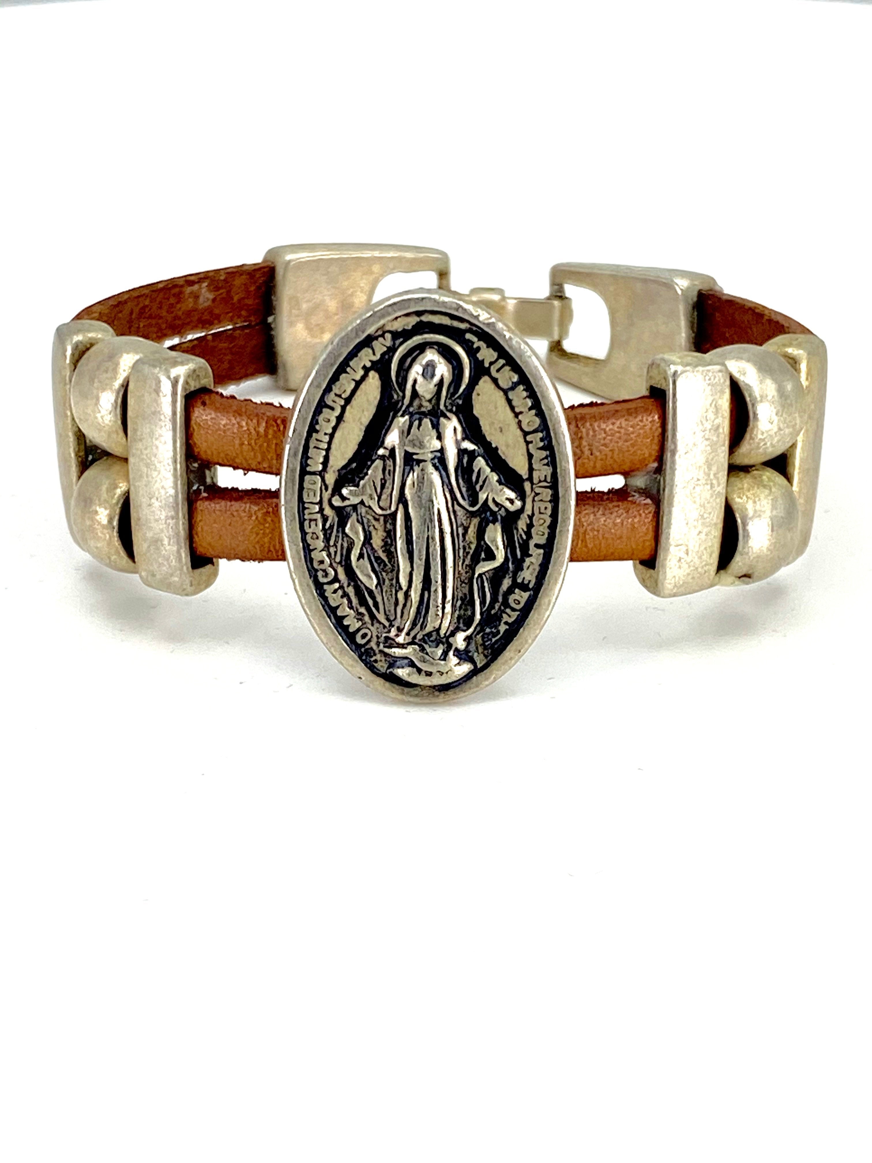 Pulsera vintage Virgen María Milagrosa joyería hecha a mano por Graciela's Collection