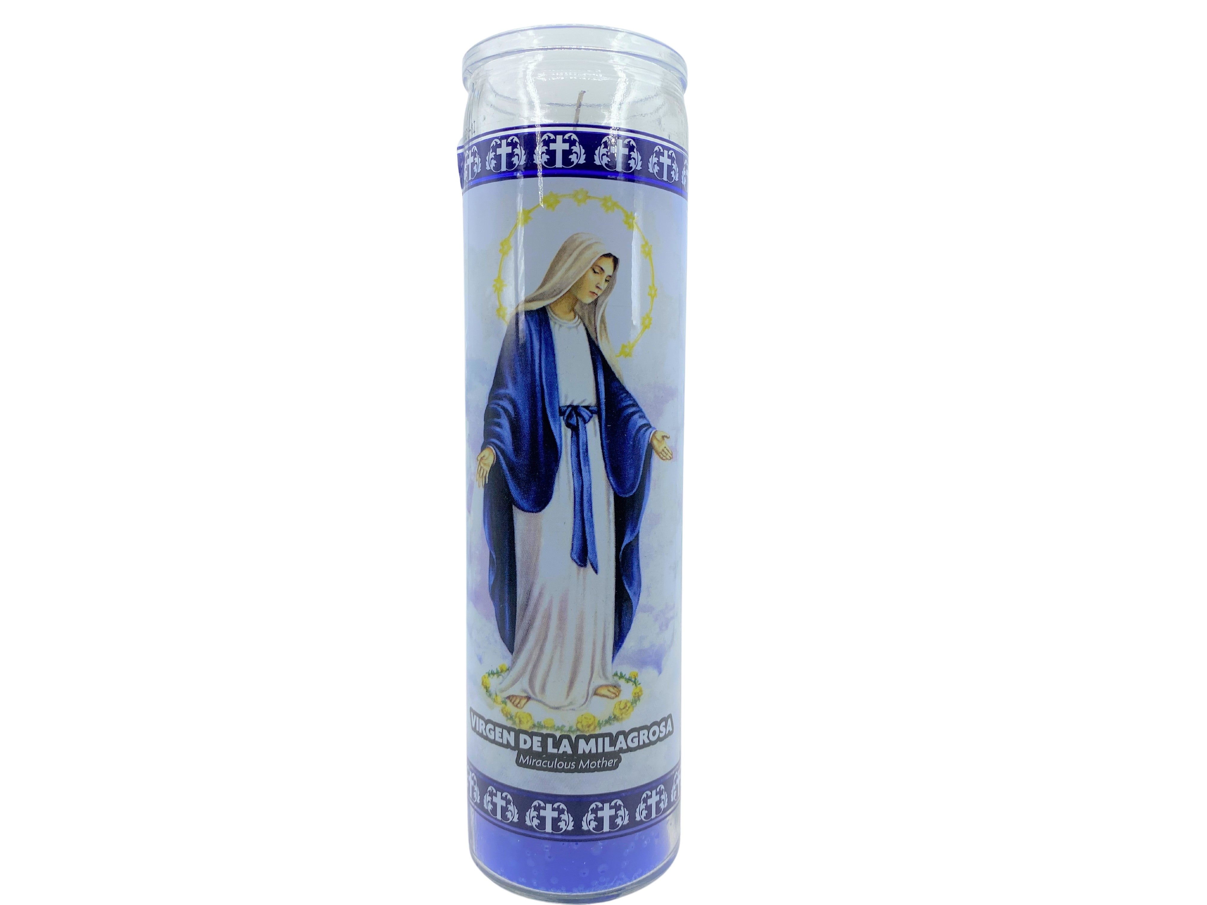 Set of 3 Candles of Miraculous Virgen Mary / set de 3 Velas de Virgen De La Milagrosa