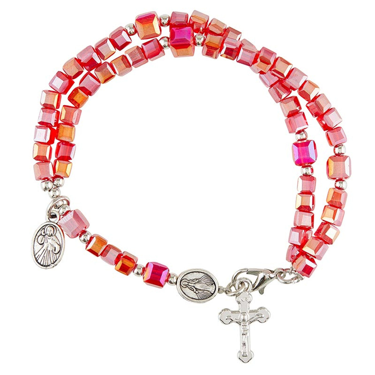 Pulsera rosario de diamantes de imitación de la Divina Misericordia