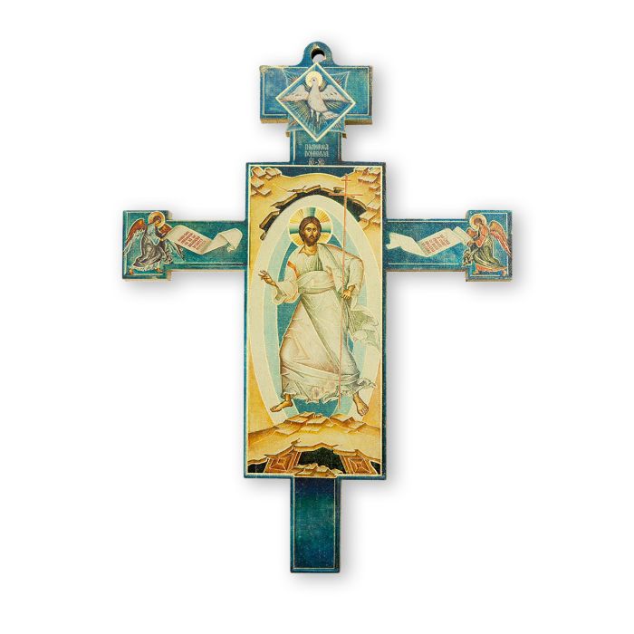 Cruz de resurrección de Pascua con icono bizantino de madera y detalles dorados