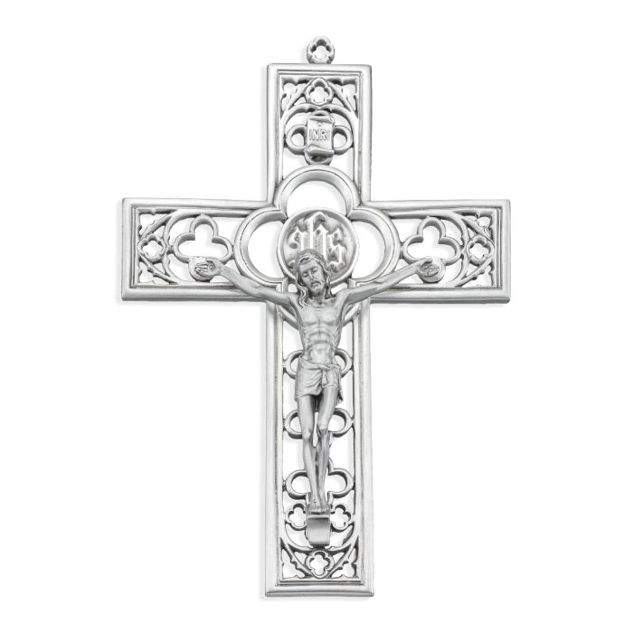 Crucifijo con forma de catedral de 6" x 4 1/4" en peltre genuino sin plomo