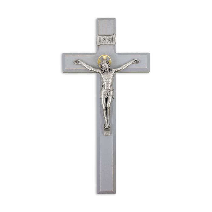 Cruz gris de 11" con cuerpo plateado de Salerni