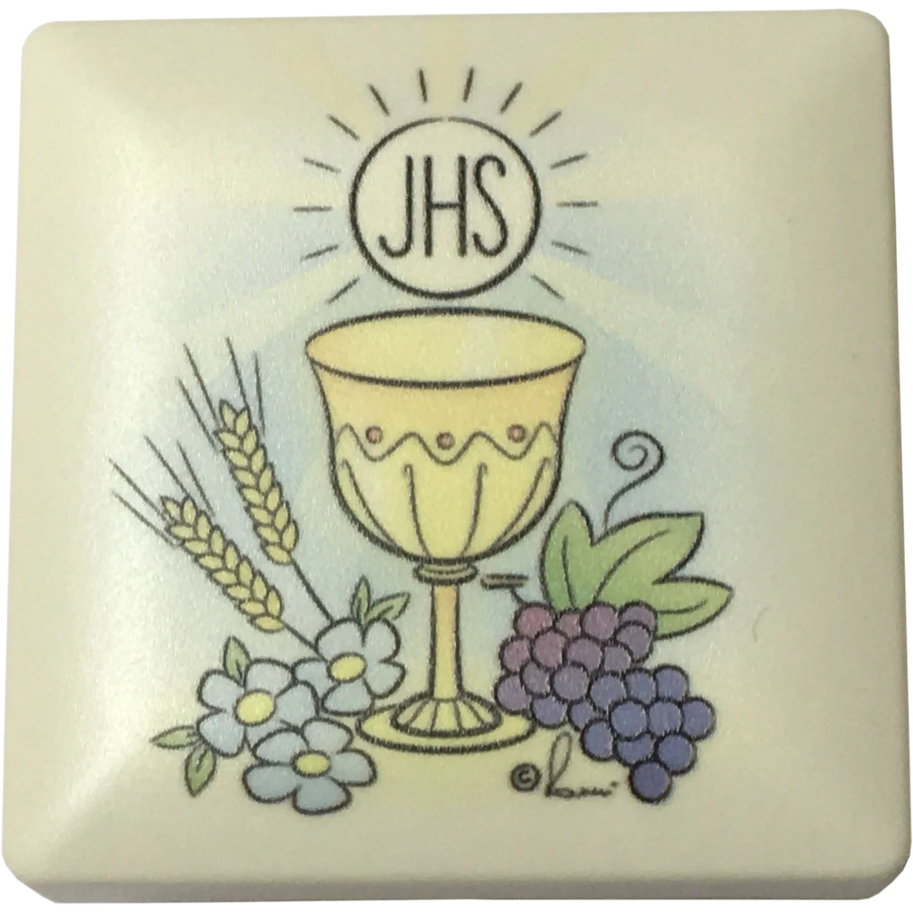 2 x 2 inch Communion box with Imitation Pearl Communion Rosary