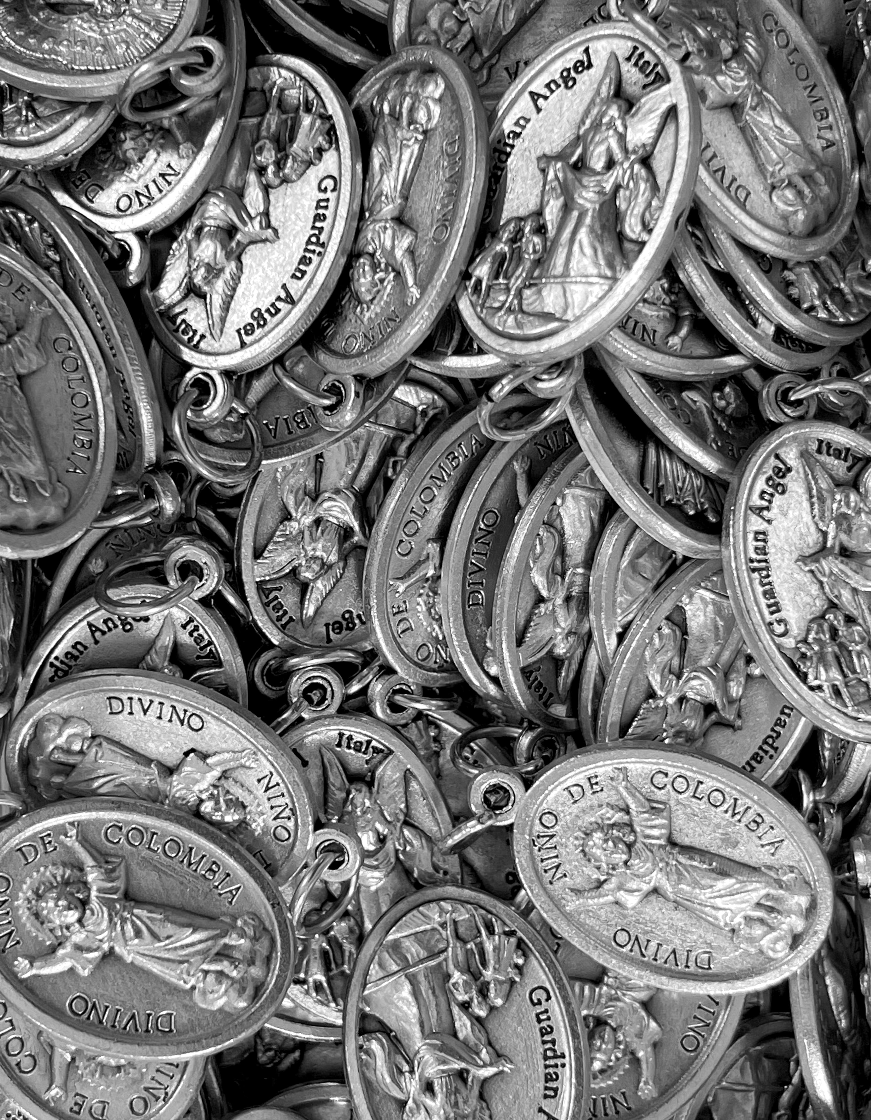 Pack of 12 Saints Medals in oxidized silver made in Italy 1.0" x 0.7"