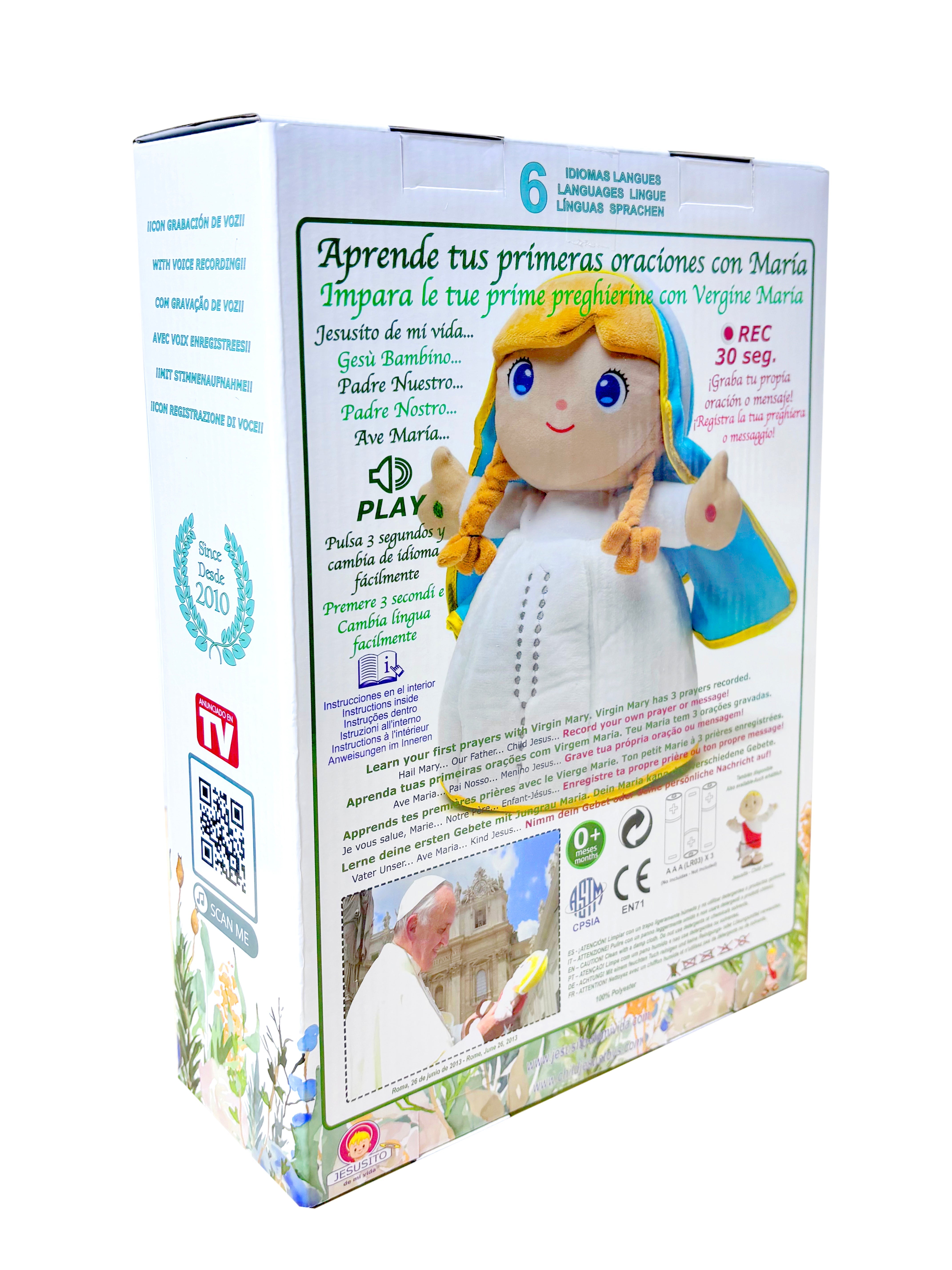 Virgin Mary Plush 12" Prayers 6 languages