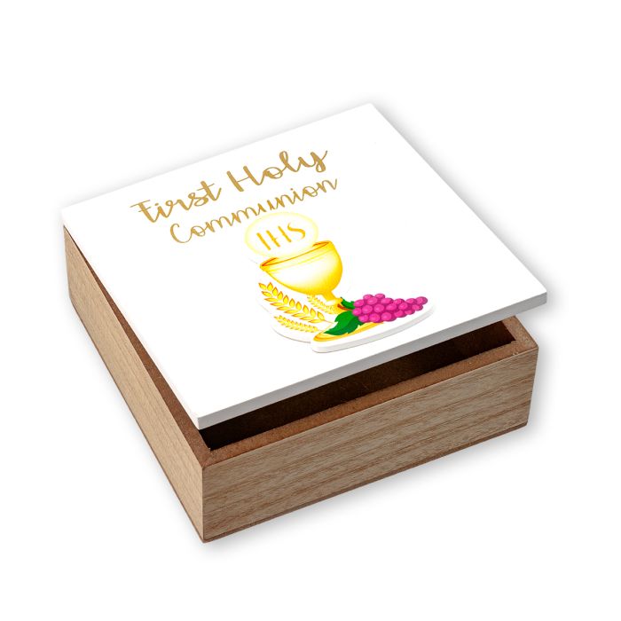 Keepsake Communion Wood Box W/Chalice And Grapes