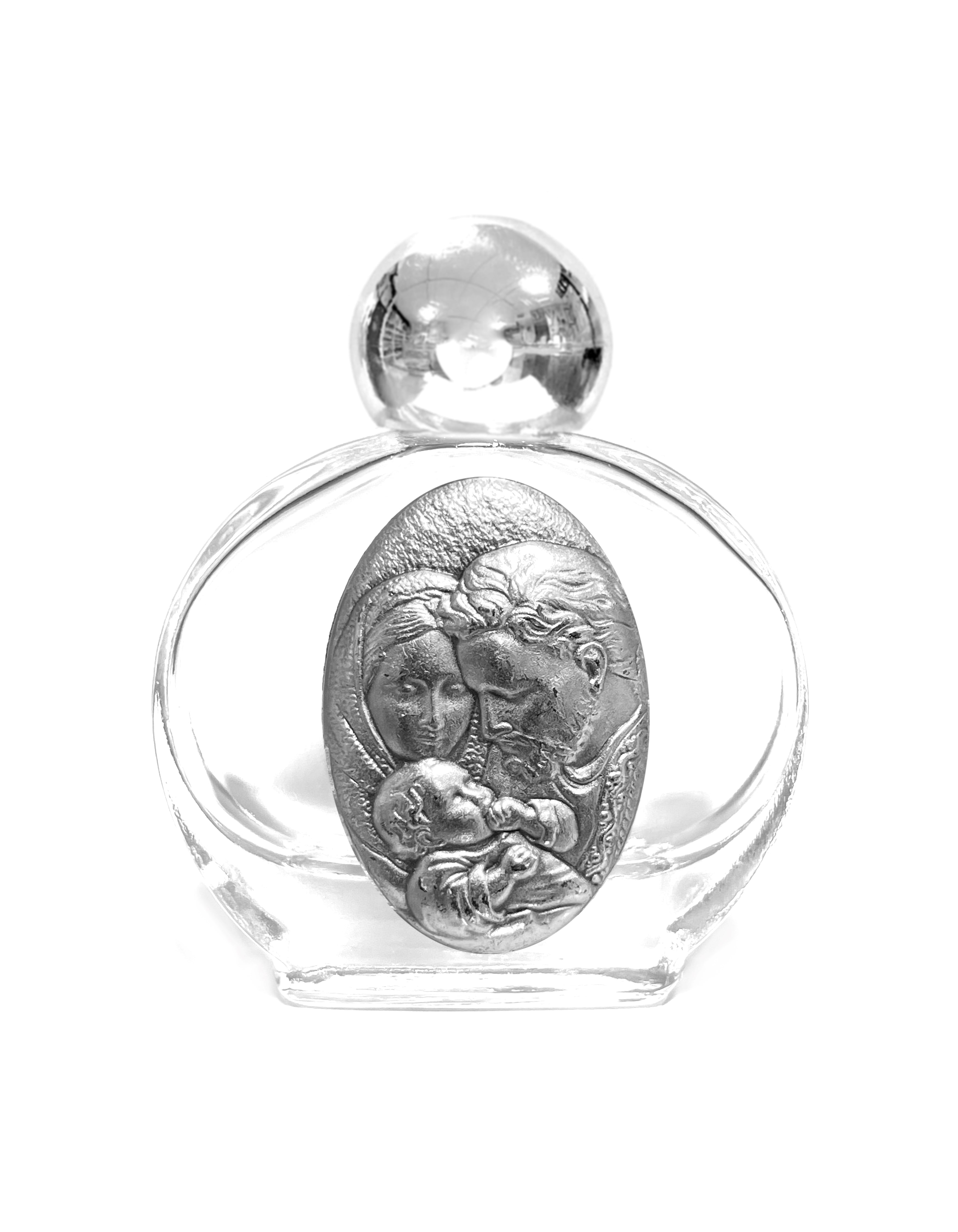 Holy water glass bottle with medal