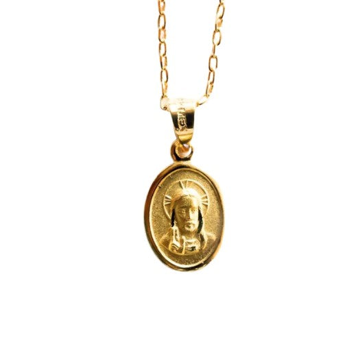 Silver Sacred Heart Oval Necklace
