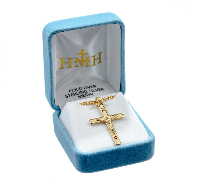 Gold Over Sterling Silver High Polished Crucifix 24"