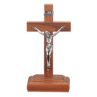 6" Walnut Standing Crucifix,
