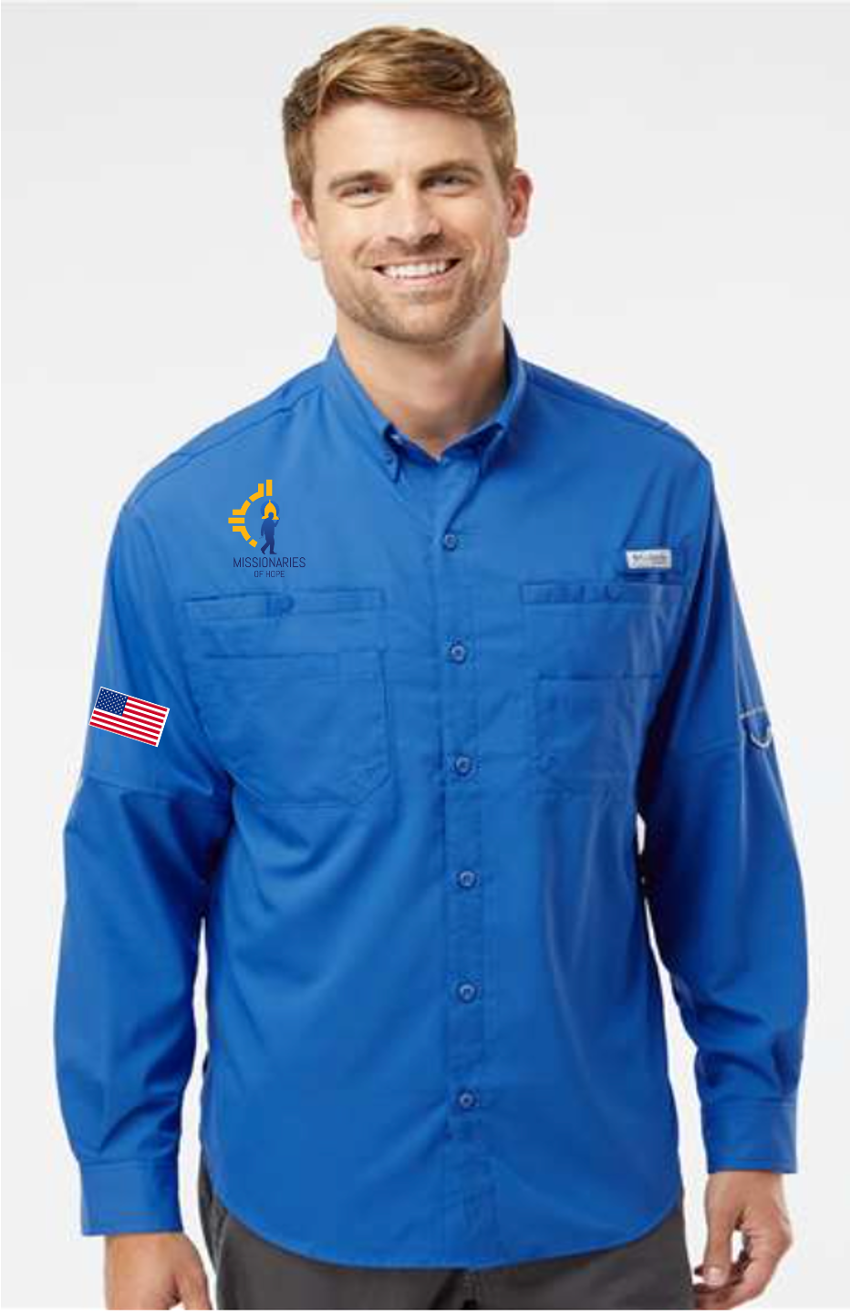 Columbia Tamiami II long sleeve – Missionaries of Hope Edition with U.S. Flag on Sleeve
