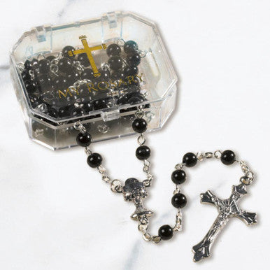 FC Rosary Black Imit Pearl 4pk