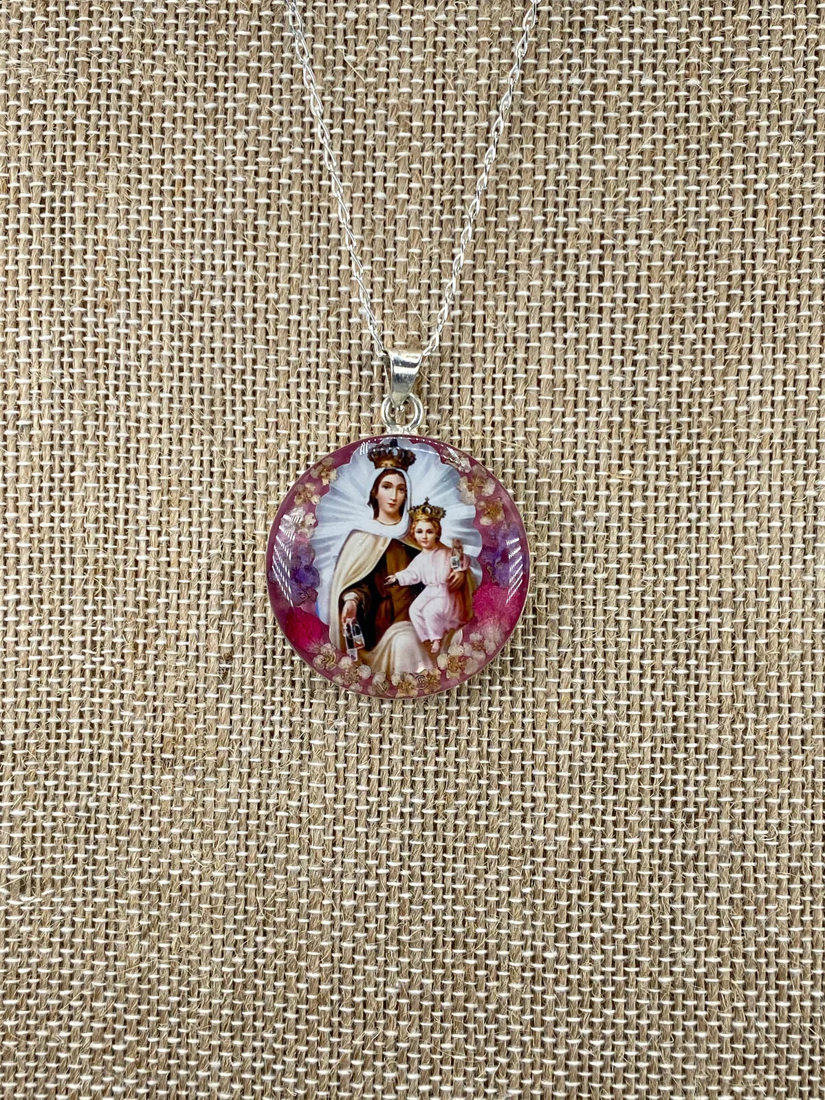 Medal whit Flowers  Our Lady of Mount Carmen
